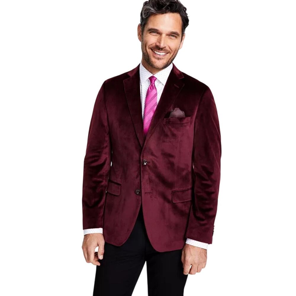 Alfani Men's Burgundy Velvet Slim Fit Classic Suit Blazer Sport Coat Size 40S